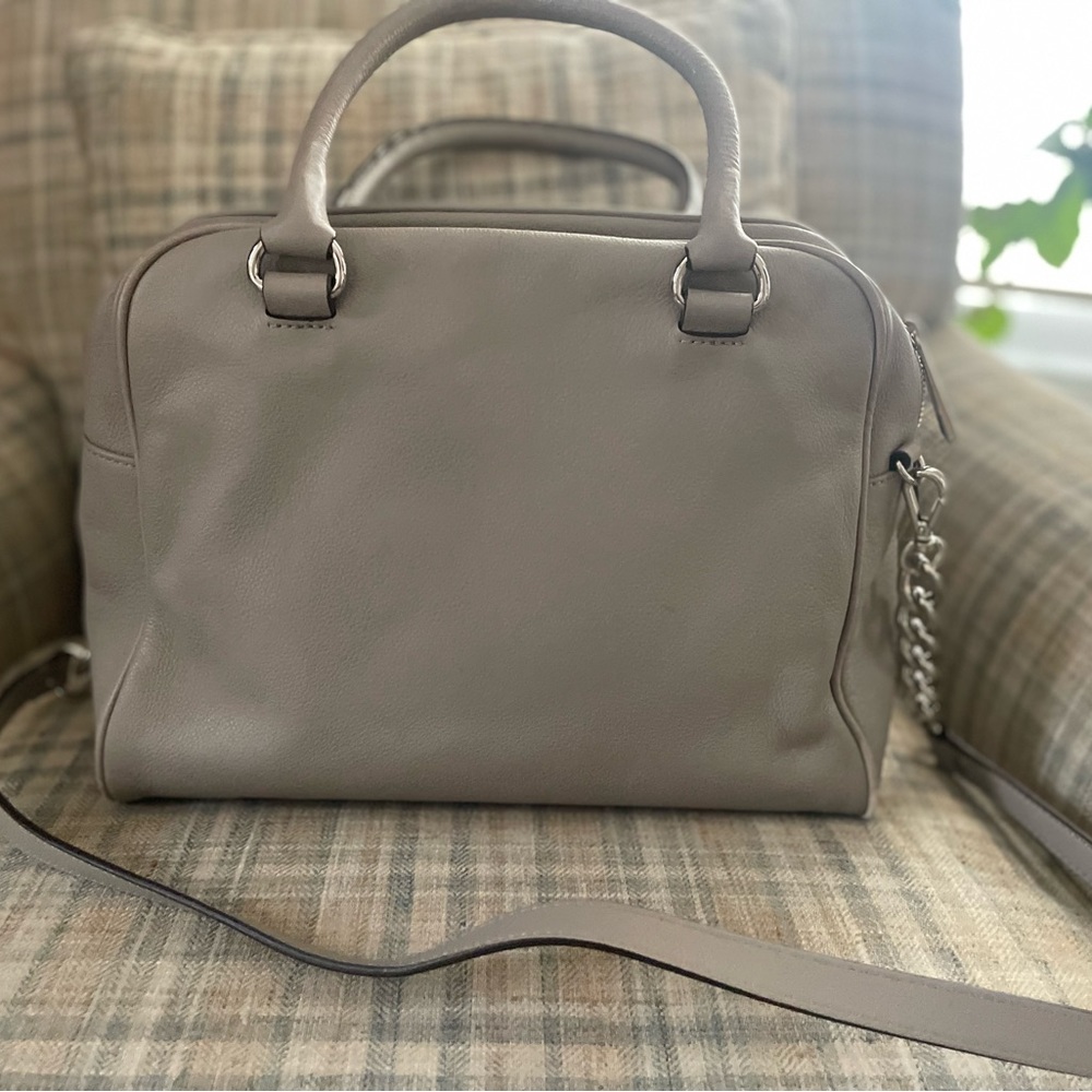 Michael Kors light dove grey gray satchel silver hardware chain